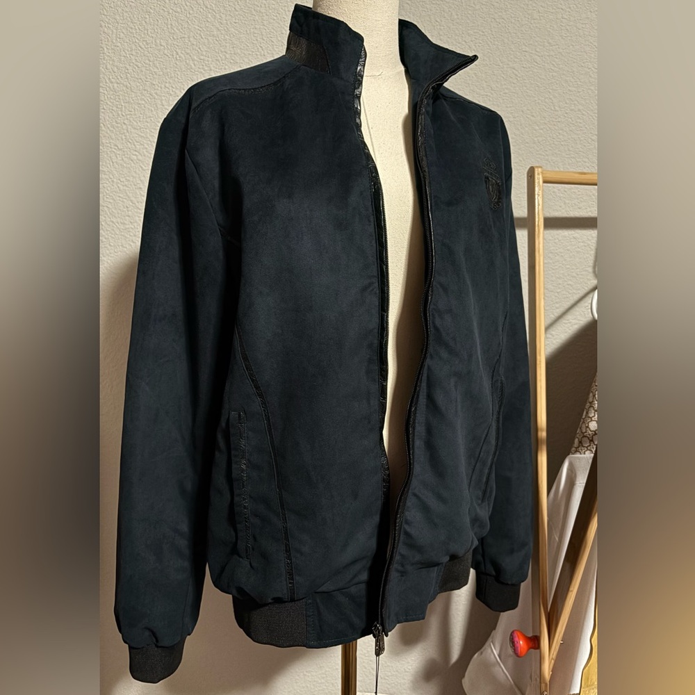 Billionaire Italian Couture Men's Classic Dark Blue Jacket w/ Leather Detail